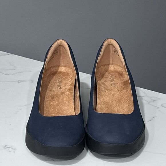 Vionic Serano Wedge Pump Womens 9.5 Blue Black Nubuck Leather Minimalist - Picture 8 of 11